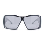 Showy Oversized Shield Super Thick Arm Rectangle Euro Style Sunglasses