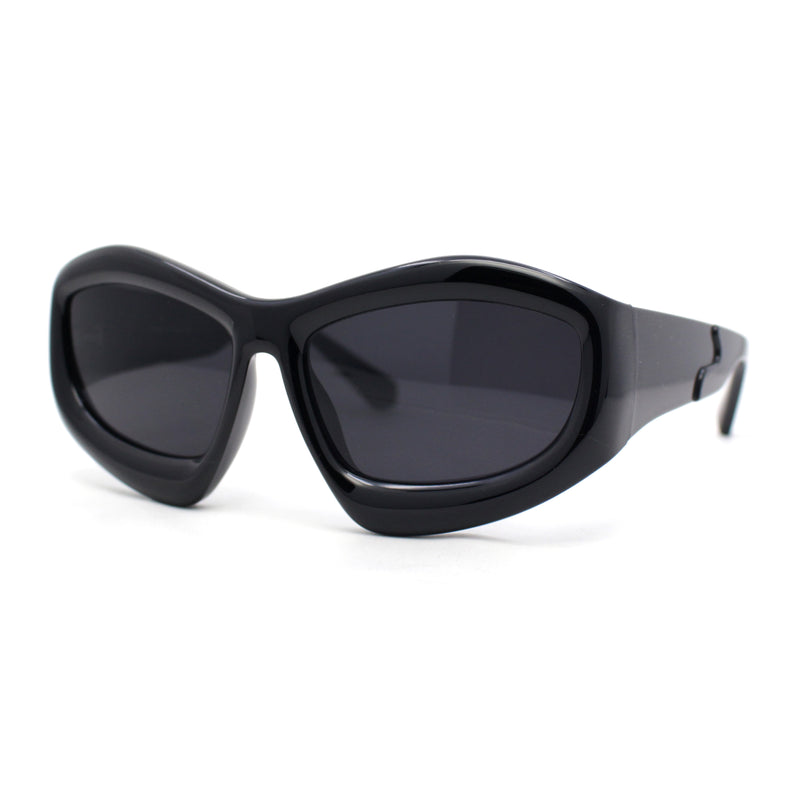 Womens Oversized Trendy Sport Thick Bevel Frame Wrap Plastic Sunglasses