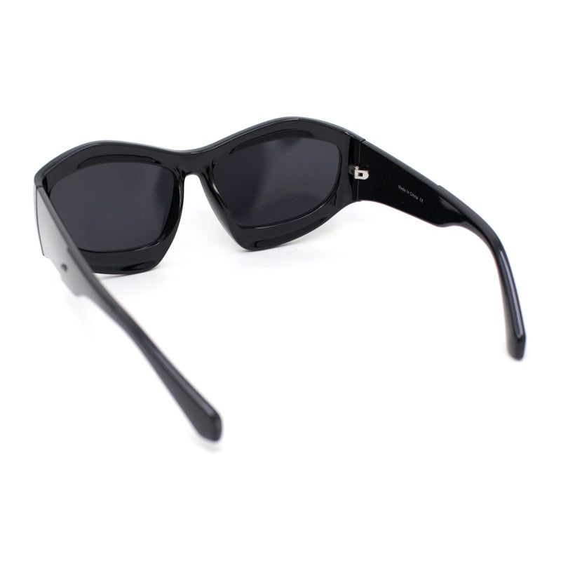 Womens Oversized Trendy Sport Thick Bevel Frame Wrap Plastic Sunglasses