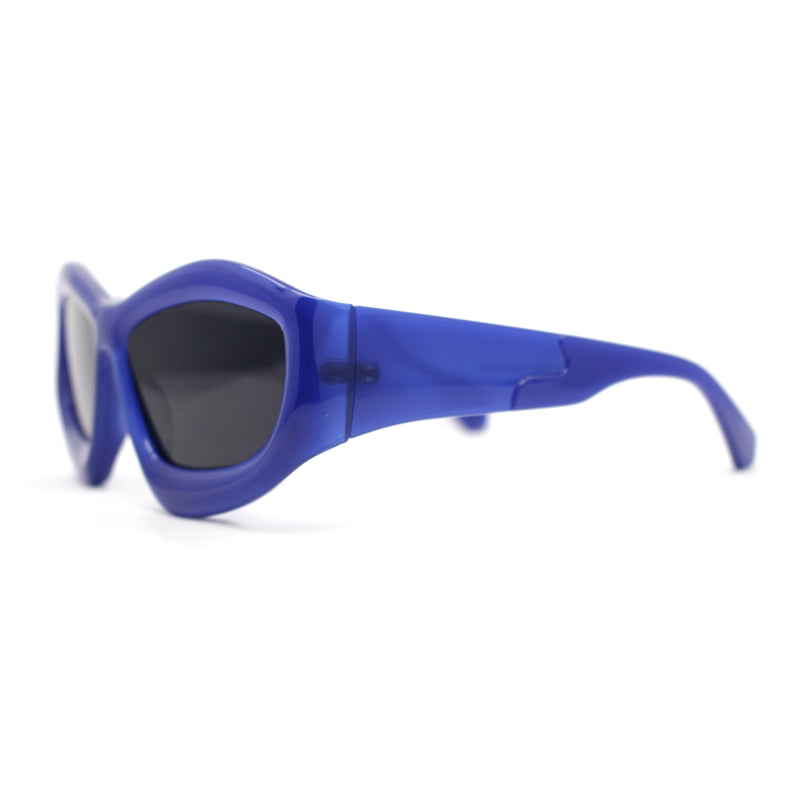 Womens Oversized Trendy Sport Thick Bevel Frame Wrap Plastic Sunglasses