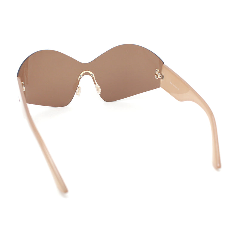 Womens Trendy Minimal XL Oversized Rimless Shield Sunglasses