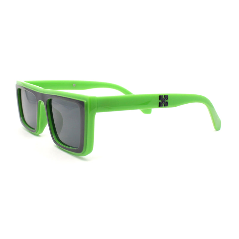 Beveled Squared Rectangle 2-tone Mod Plastic Sunglasses