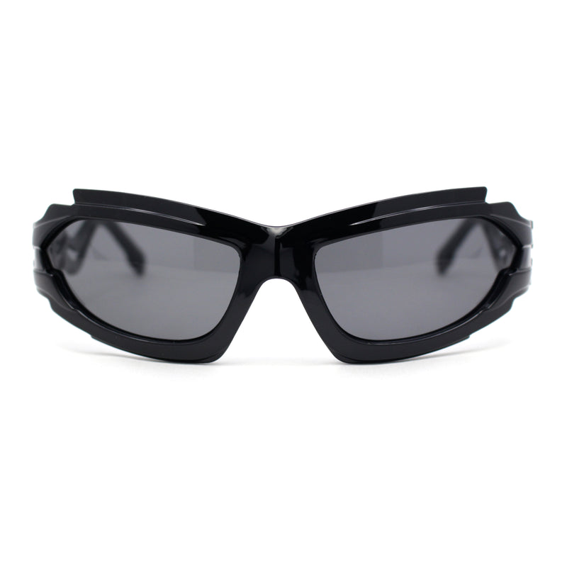 Mens Unique Elabroate Futuristic Wrap Around Sport Plastic Sunglasses