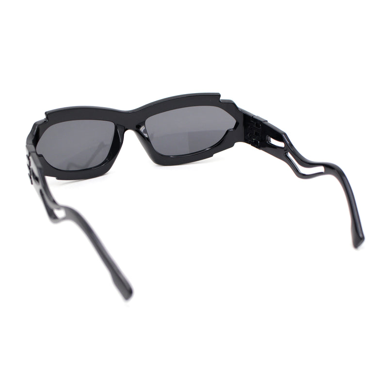 Mens Unique Elabroate Futuristic Wrap Around Sport Plastic Sunglasses