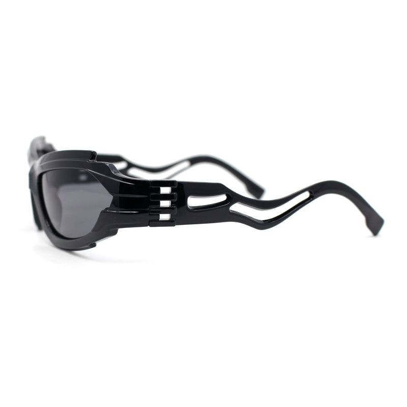 Mens Unique Elabroate Futuristic Wrap Around Sport Plastic Sunglasses