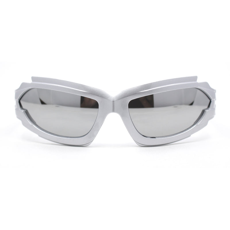 Mens Unique Elabroate Futuristic Wrap Around Sport Plastic Sunglasses