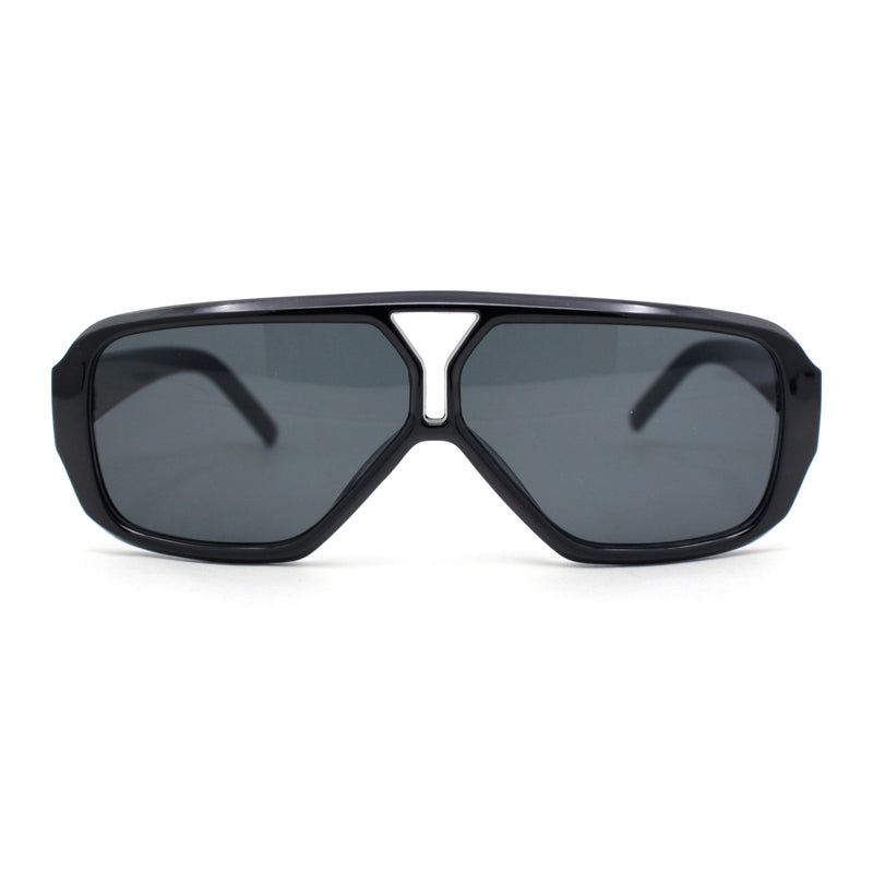 Double Bridge Flat Top Mafia Racer Rectangular Plastic Sunglasses