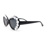 Womens Iridescent Rose Flower Stud Oval Mod Fashion Sunglasses