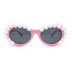 Womens Iridescent Rose Flower Stud Oval Mod Fashion Sunglasses