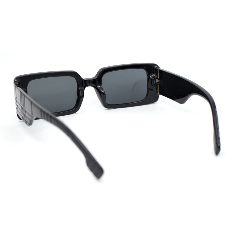 Iconic Squared Rectangle Plaid Pattern Thick Arm Mod Fashion Sunglasses