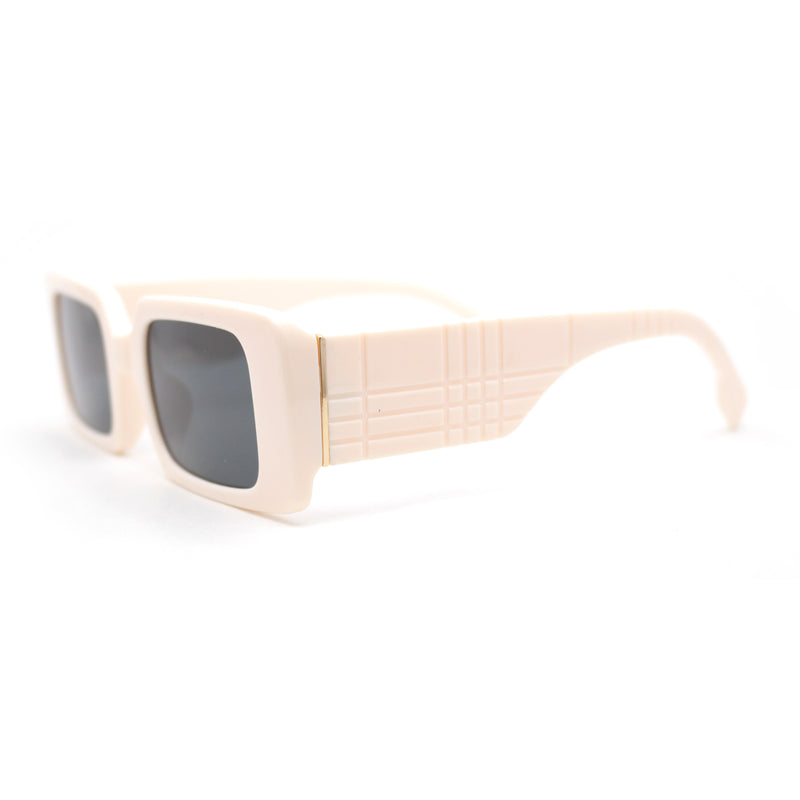 Iconic Squared Rectangle Plaid Pattern Thick Arm Mod Fashion Sunglasses