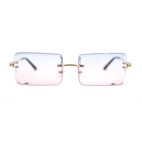 Luxury Rimless Showy Hustler Rectangle Metal Rim Sunglasses