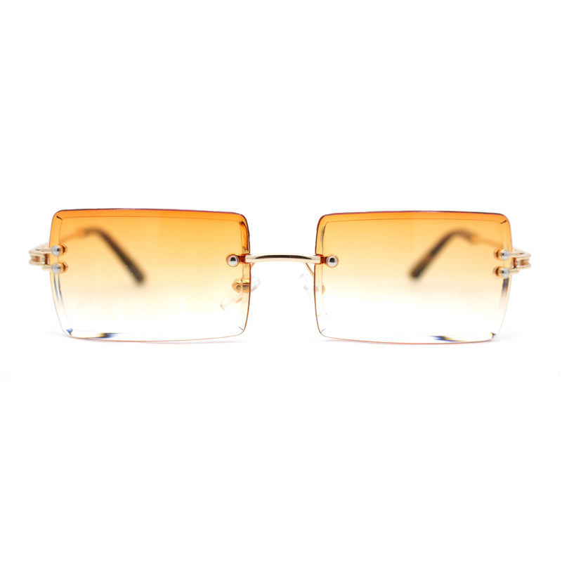 Luxury Rimless Showy Hustler Rectangle Metal Rim Sunglasses