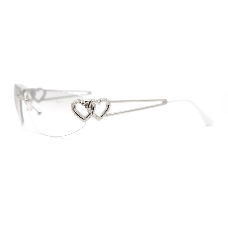 Womens Rimless Wrap Heart Jewel Hinge Luxury Designer Sunglasses