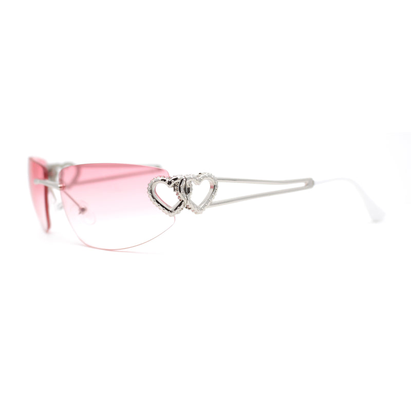 Womens Rimless Wrap Heart Jewel Hinge Luxury Designer Sunglasses