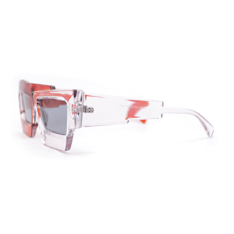 Funky 80s Asymmetrical Rectangle Thick Plastic Horn Rim Arm Sunglasses