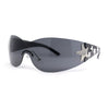 Rimless Wrap Around Shield Star Shimmer Sparkle Jewel Diva Sunglasses