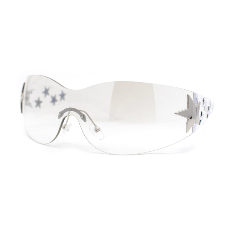 Rimless Wrap Around Shield Star Shimmer Sparkle Jewel Diva Sunglasses