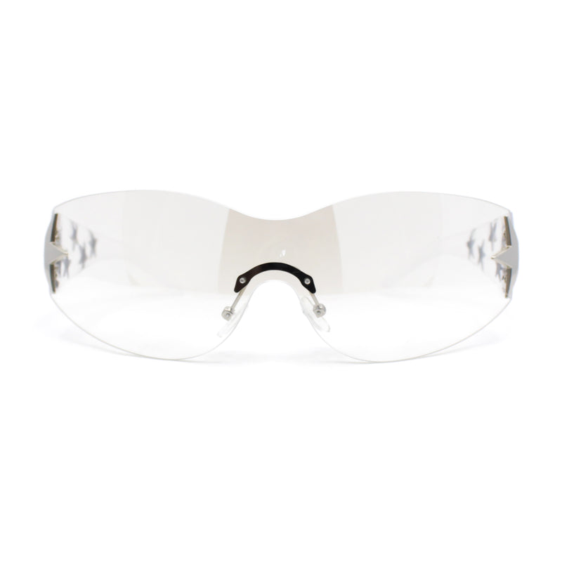 Rimless Wrap Around Shield Star Shimmer Sparkle Jewel Diva Sunglasses