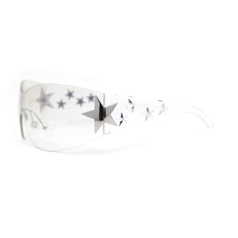 Rimless Wrap Around Shield Star Shimmer Sparkle Jewel Diva Sunglasses