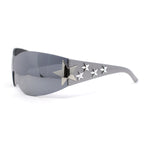 Rimless Wrap Around Shield Star Shimmer Sparkle Jewel Diva Sunglasses