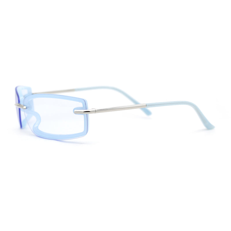 90s Rimless Curved Rectangle Agent Style Plastic Sunglasses