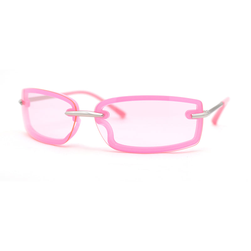 90s Rimless Curved Rectangle Agent Style Plastic Sunglasses