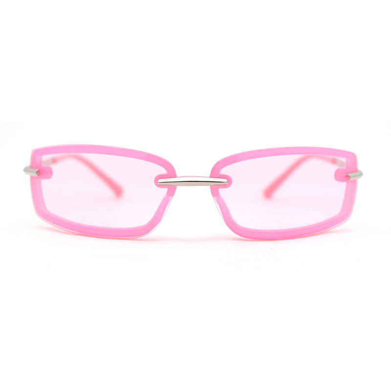 90s Rimless Curved Rectangle Agent Style Plastic Sunglasses