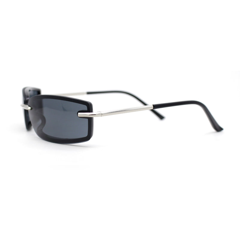 90s Rimless Curved Rectangle Agent Style Plastic Sunglasses