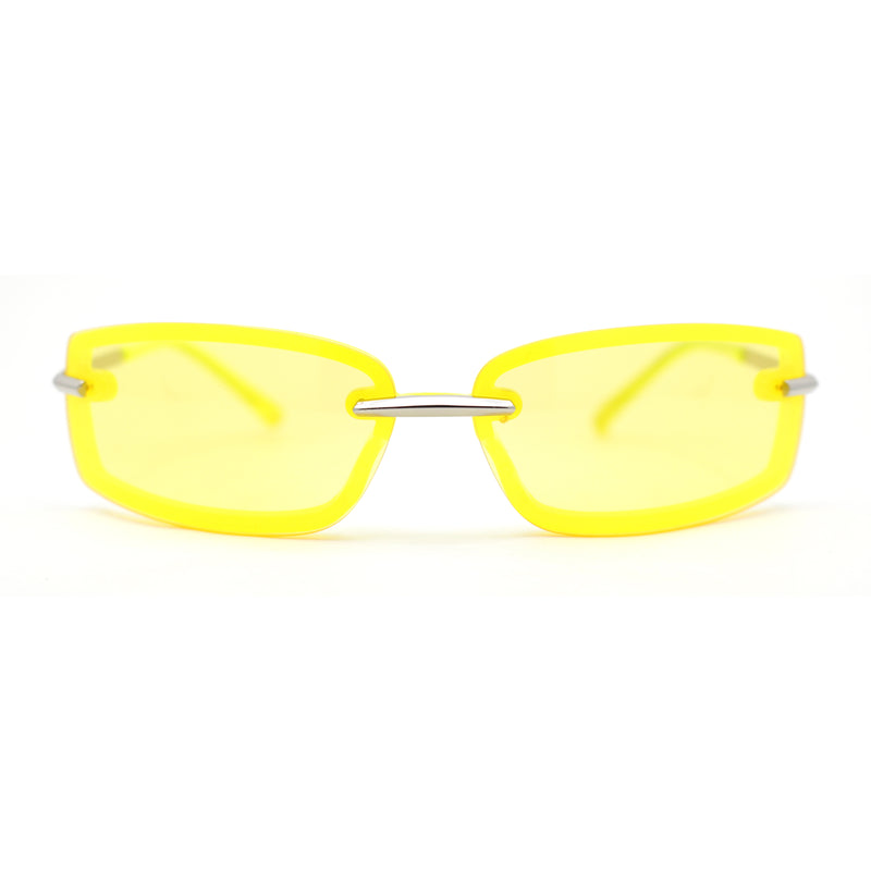 90s Rimless Curved Rectangle Agent Style Plastic Sunglasses