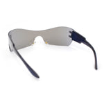 Womens Wrap Rimless Shield Plastic 80s Color Mirror Sunglasses