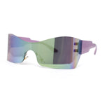 Womens Wrap Rimless Shield Plastic 80s Color Mirror Sunglasses