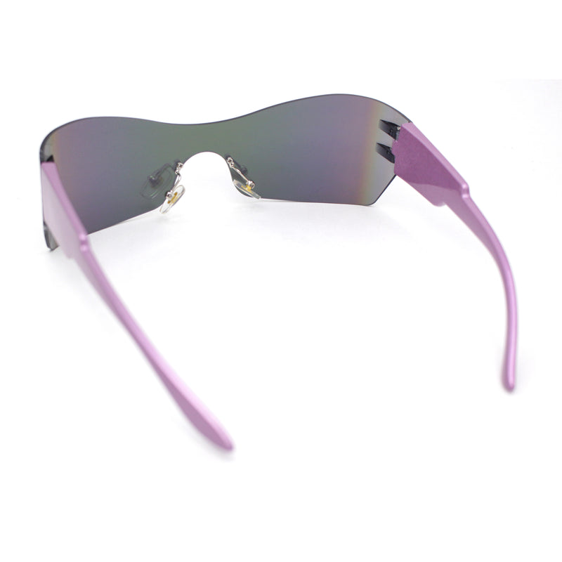 Womens Wrap Rimless Shield Plastic 80s Color Mirror Sunglasses