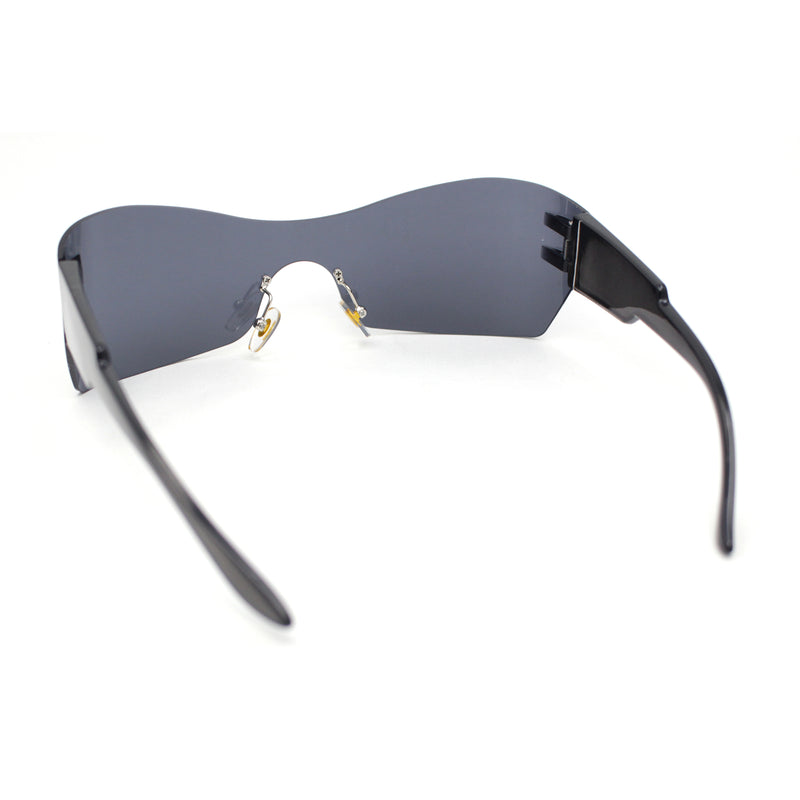 Womens Wrap Rimless Shield Plastic 80s Color Mirror Sunglasses