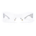 Womens Wrap Rimless Shield Plastic 80s Color Mirror Sunglasses