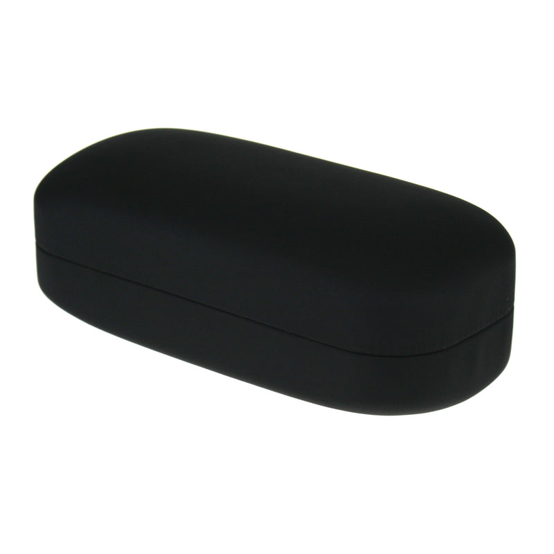 All Black Leather Pill Shape Clam Shell Eyewear Hard Case