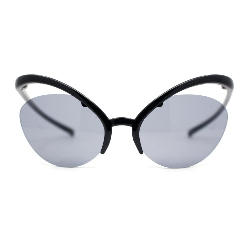 Unique Super High Temple Plastic Half Rim Oval Cat Eye Sunglasses