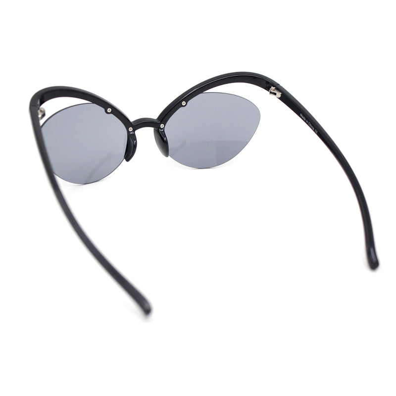 Unique Super High Temple Plastic Half Rim Oval Cat Eye Sunglasses