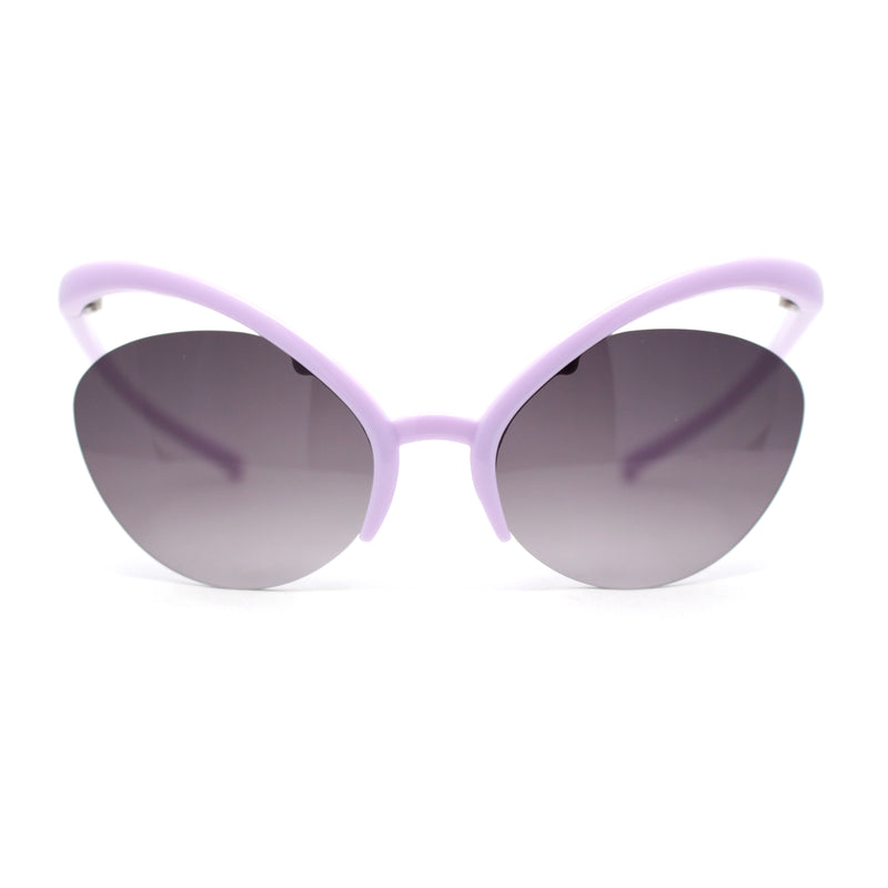 Unique Super High Temple Plastic Half Rim Oval Cat Eye Sunglasses