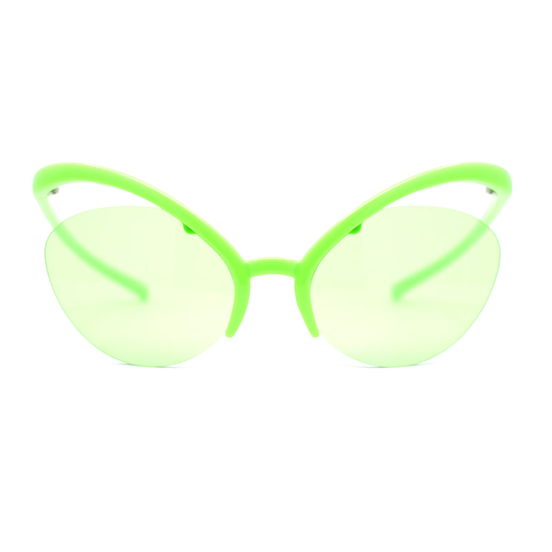 Unique Super High Temple Plastic Half Rim Oval Cat Eye Sunglasses