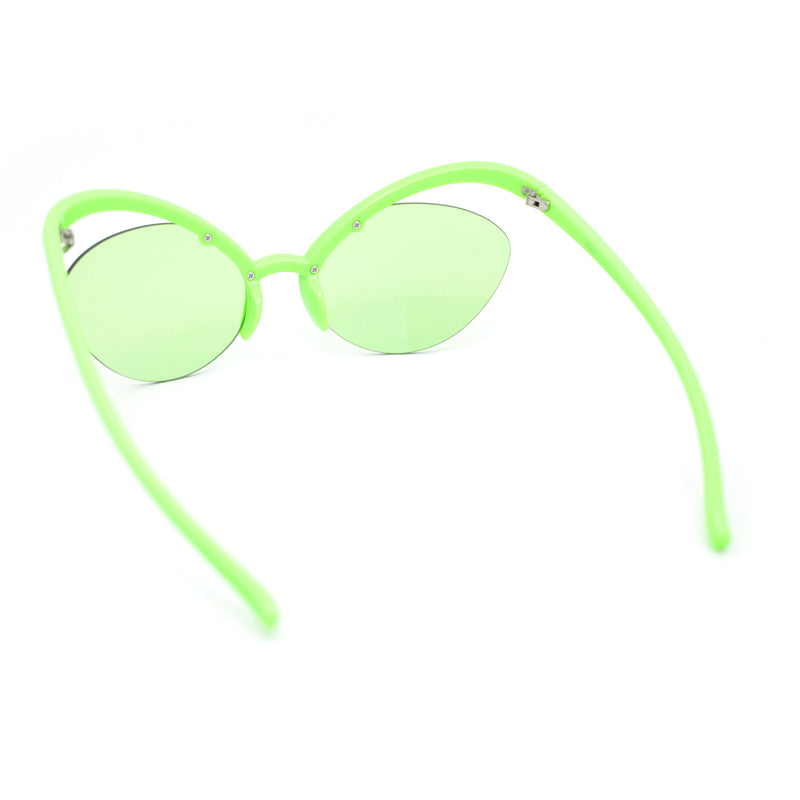 Unique Super High Temple Plastic Half Rim Oval Cat Eye Sunglasses