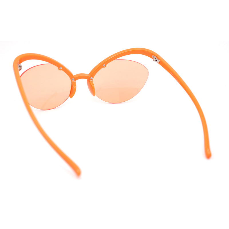 Unique Super High Temple Plastic Half Rim Oval Cat Eye Sunglasses