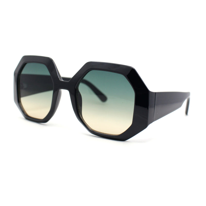 Womens Octagonal Retro Beveled Thick Rim Chic Mod Sunglasses