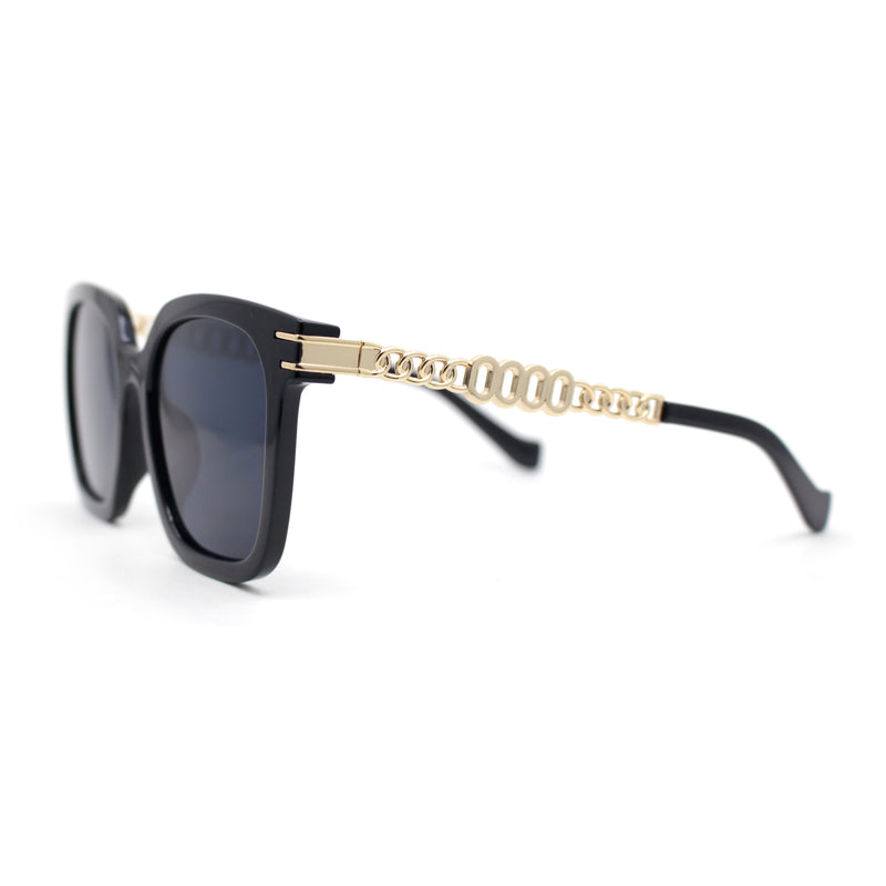 Womens Oversized Horn Rim Chain Arm Rectangle Designer Fashion Luxury Sunglasses
