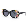 Womens Flower Vine Rhinestone Jewel Trim Oval Round Plastic Bling Sunglasses