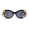 Womens Flower Vine Rhinestone Jewel Trim Oval Round Plastic Bling Sunglasses