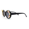 Womens Flower Vine Rhinestone Jewel Trim Oval Round Plastic Bling Sunglasses