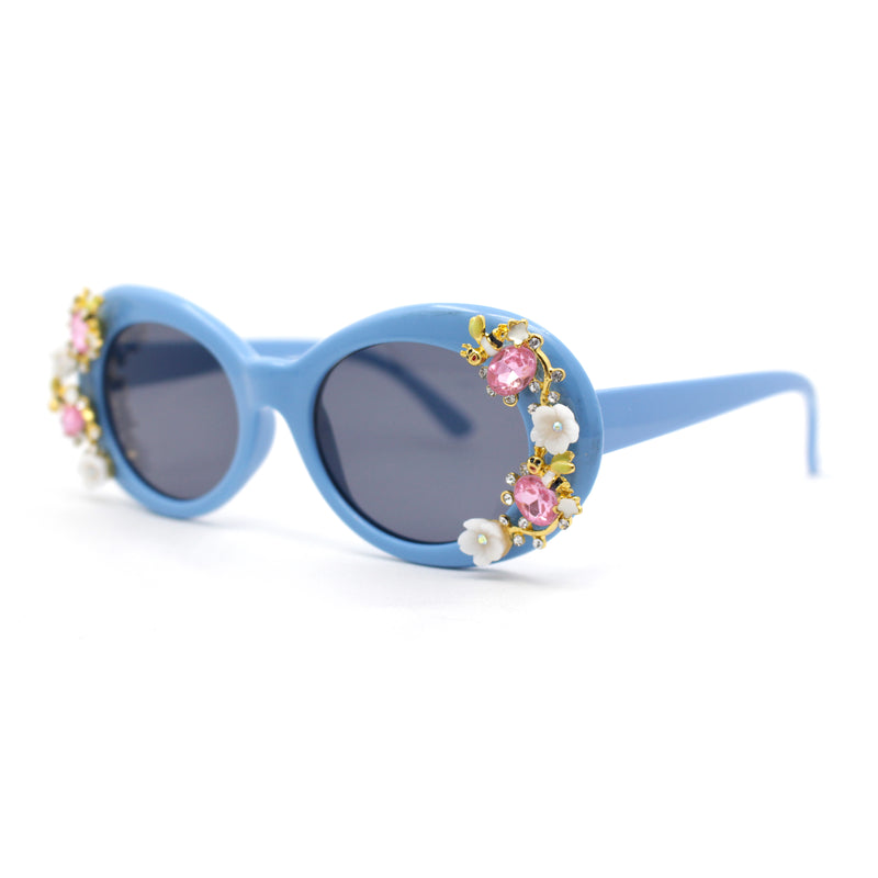 Womens Flower Vine Rhinestone Jewel Trim Oval Round Plastic Bling Sunglasses