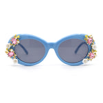 Womens Flower Vine Rhinestone Jewel Trim Oval Round Plastic Bling Sunglasses