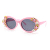 Womens Flower Vine Rhinestone Jewel Trim Oval Round Plastic Bling Sunglasses